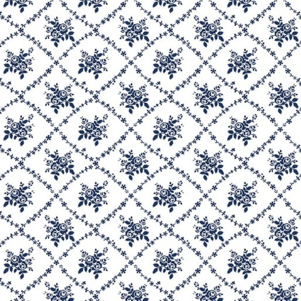 Benartex Navy Blue Rose Trellis Cotton Fabric by the Yard, 1 yard